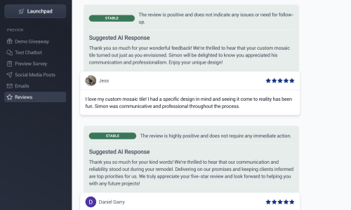 AI-powered review reply window showing personalized response suggestions for Google reviews.