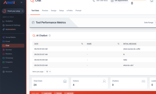 Live chat conversation between customer and Amoti AI chatbot answering service questions instantly.