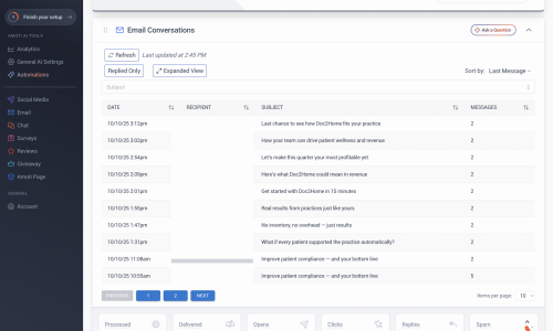 Preview of a branded Amoti-generated email with dynamic offers and call-to-action buttons.